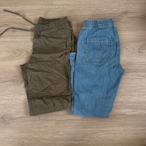 Two Casual Pull-On Pants — Olive Green & Denim Blue maternity pants